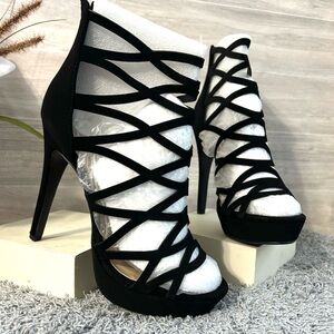 Marco Republic Black Strappy Platform Heels Booties Size 7 – High Heel Peep Toe